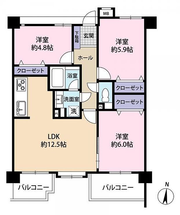 朝日マンション東青梅(3LDK) 11階の間取り図