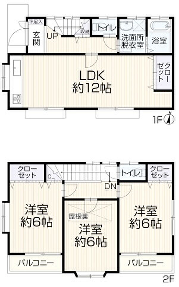 1FはLDK、2Fは居室と扱いやすい間取りです。