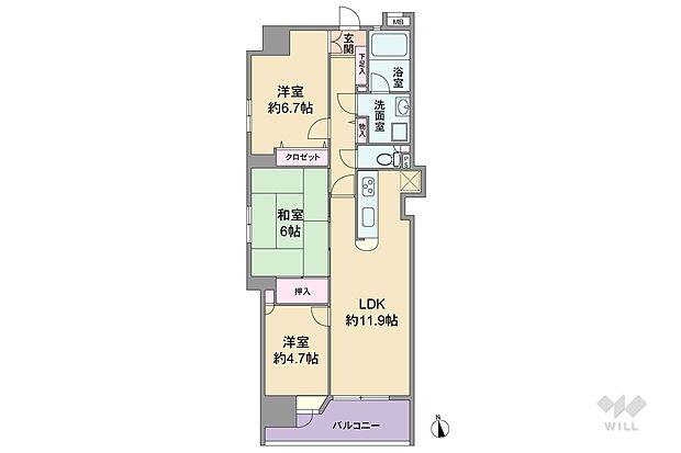 アズックヒル尼崎(3LDK) 9階の間取り図