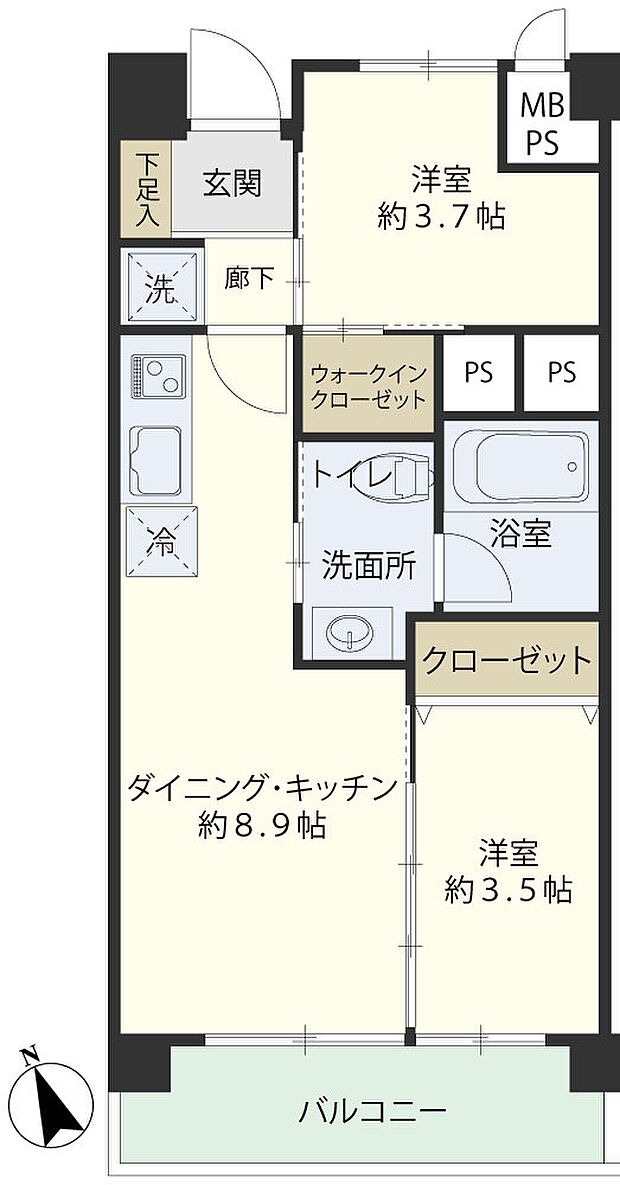 川口寿コーポ(2DK) 6階/604の間取り図