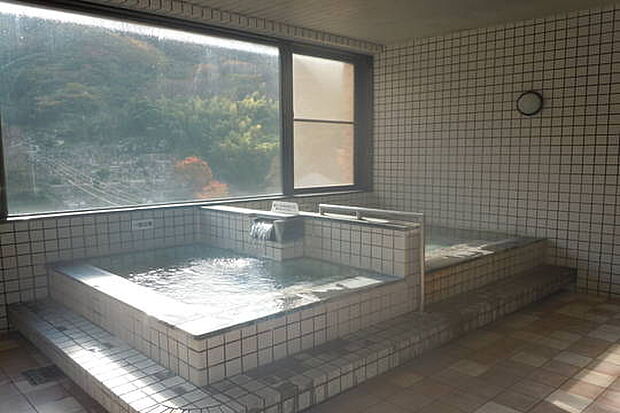 温泉大浴場（最上階）：春は桜を、秋には紅葉を楽しむ大浴場です