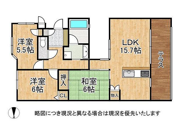 ディークラディア富雄　中古マンション(3LDK) 1階の間取り図