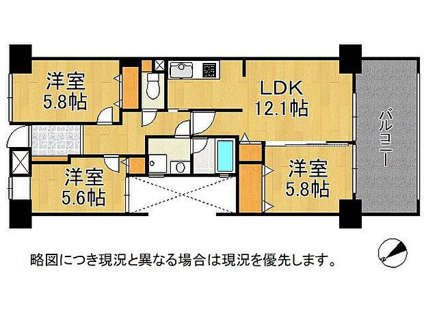 ライオンズマンション学園前第2　中古マンション(3LDK) 1階の間取り図