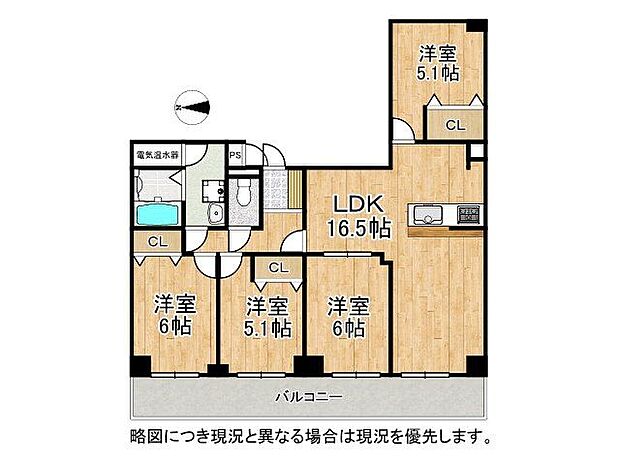 奈良スカイハイツ　中古マンション(4LDK) 3階の間取り図
