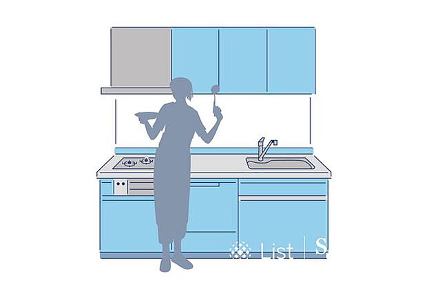 ■システムキッチン■収納が充実したシステムキッチン！3口コンロもあり、調理スペースも確保され、広さも丁度良く使いやすいシステムキッチンになります！