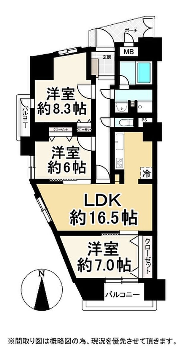 朝日八王子マンション(3LDK) 5階の間取り図