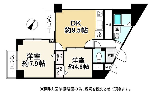 八王子はざま住宅(2DK) 4階の間取り図
