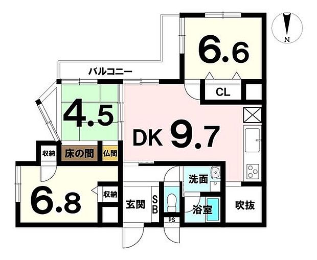 アーバンパレット新都心(3LDK) 7階の間取り図