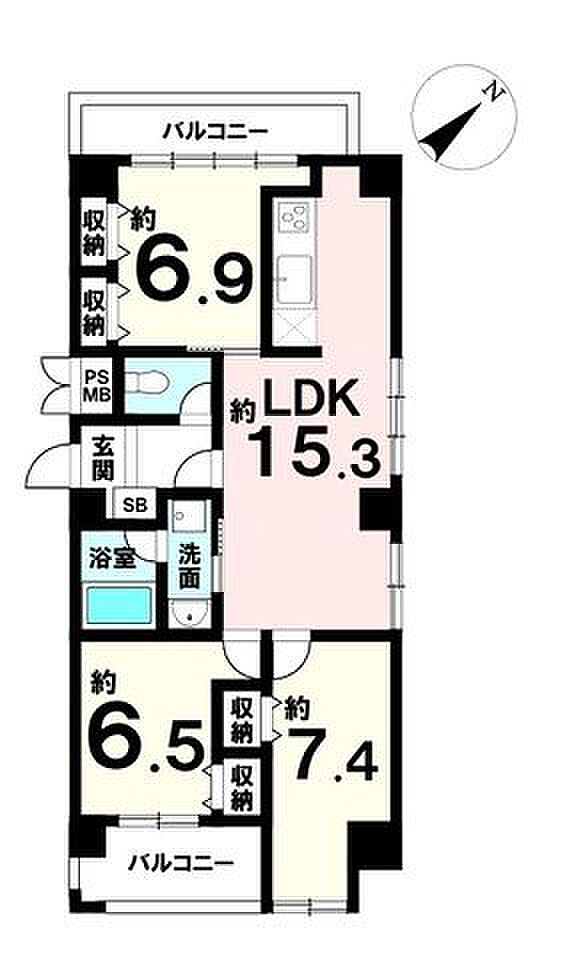 ライオンズマンション泊(3LDK) 8階の間取り図