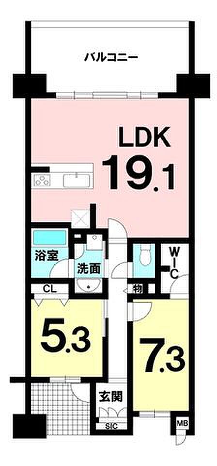 ジ・オーシャンテラス豊崎サンセットテラス(2LDK) 14階の間取り図
