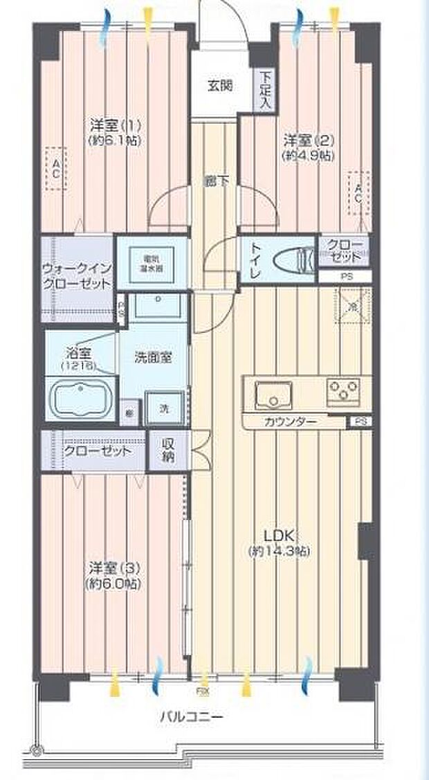 ライフコート相模原(3LDK) 7階の間取り図