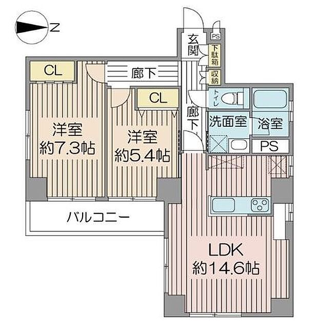 新神戸サンクレバー(2LDK) 2階の内観