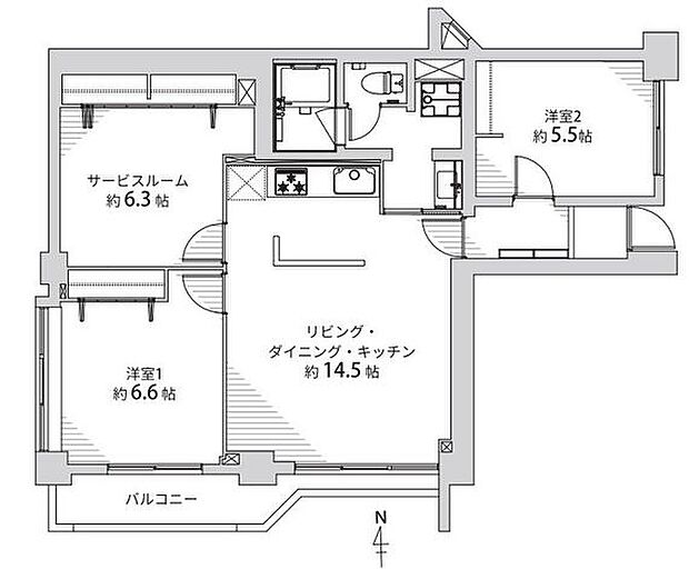 レック六甲マンション(2SLDK) 4階の間取り図