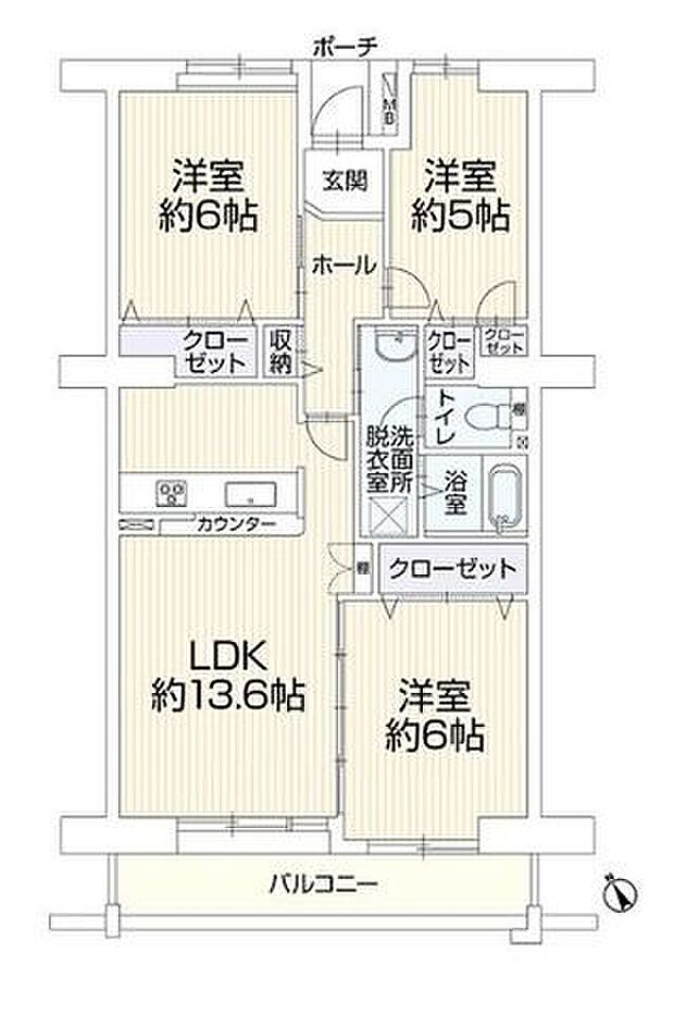 グリーンヒルズ鷹取(3LDK) 1階の間取り図