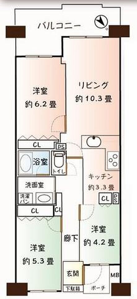 板宿グリーンタウン(3LDK) 8階の間取り図