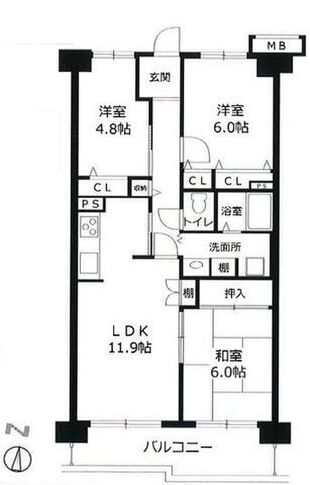 コープ野村高取台(3LDK) 6階の間取り図