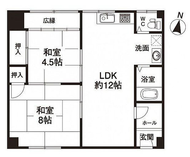魚崎ハイツ(2LDK) 1階の間取り図