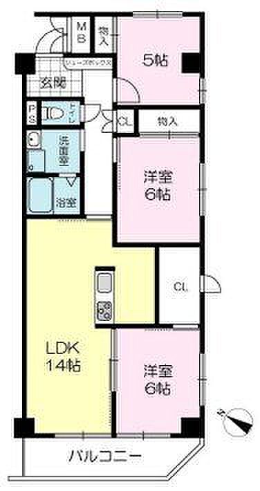 ライオンズマンション舞子(3LDK) 2階の間取り図