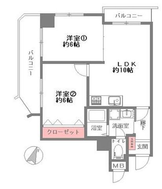 プリオーレ神戸(2LDK) 2階の間取り図