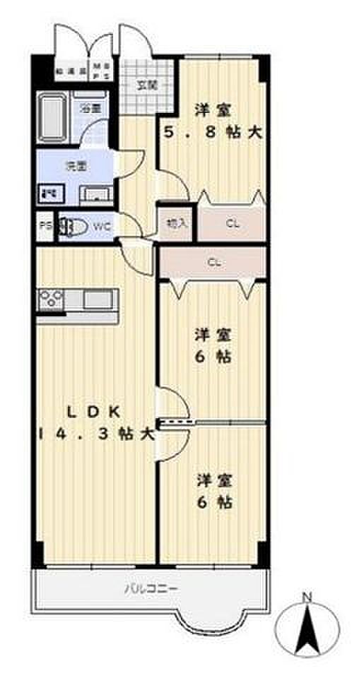 リバーサイドパレス明石(3LDK) 8階の間取り図
