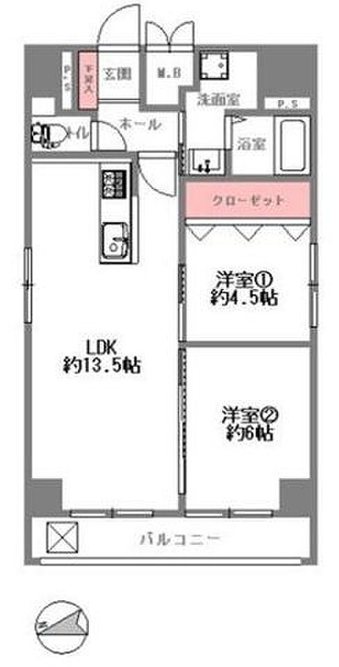 ネオアージュ神戸元町(2LDK) 10階の間取り図
