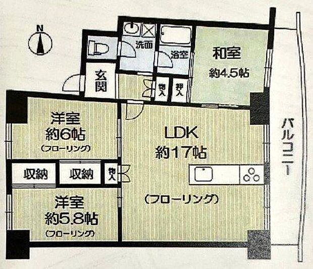 名谷7団地34号棟(3LDK) 13階の間取り図