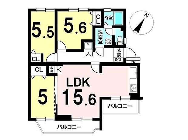 平和が丘住宅5号棟(3LDK) 2階の間取り図