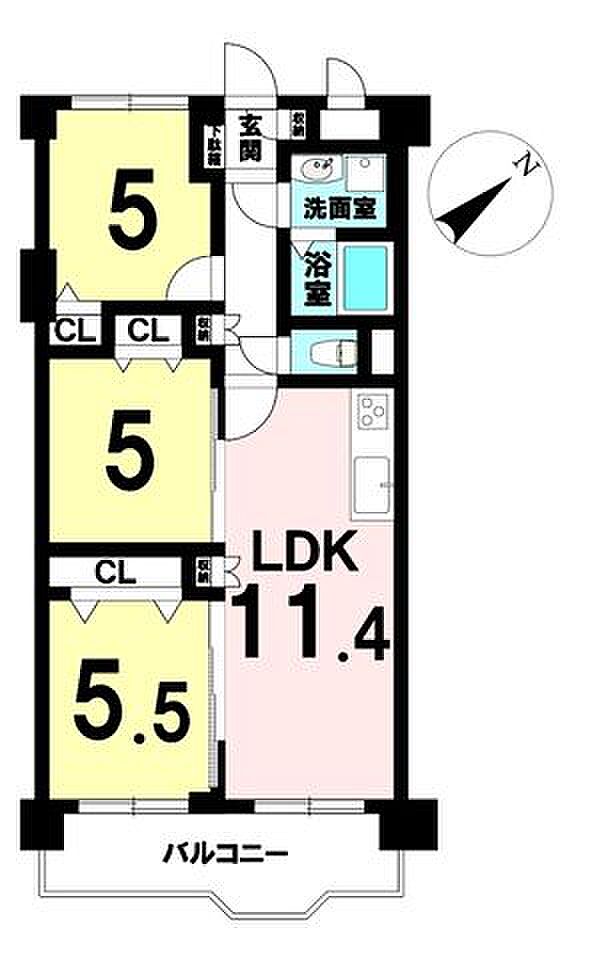 第2上社ハイツ(3LDK) 6階の間取り図