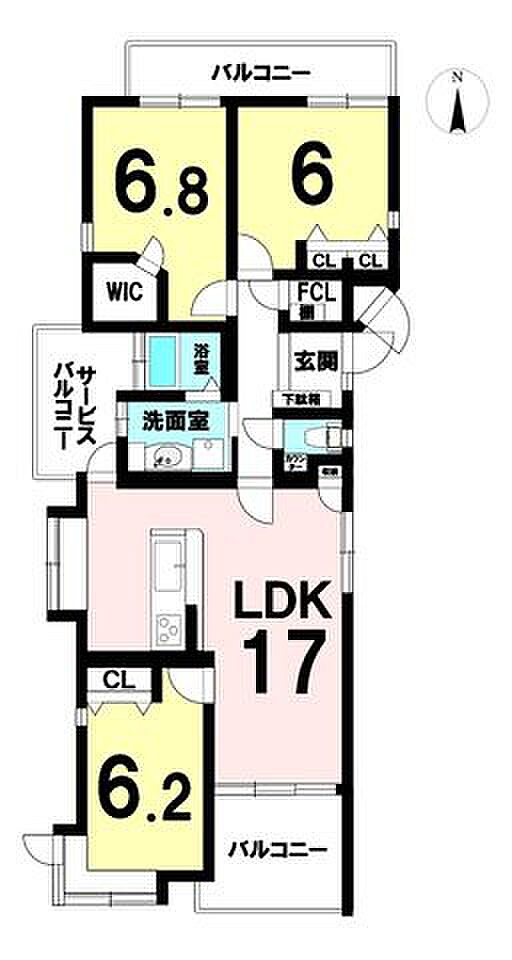 一社亀の井マンション(3LDK) 2階の間取り図
