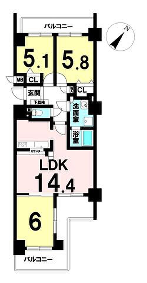 一社台スカイマンション(3LDK) 2階の間取り図