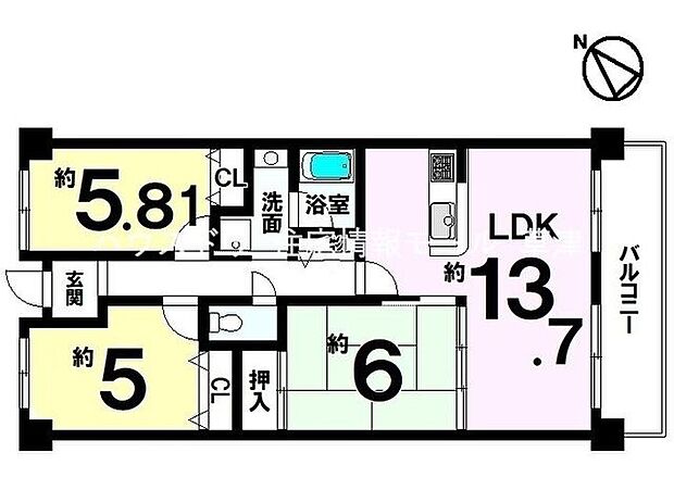 ファミールハイツ草津1番館(3LDK) 4階の間取り図