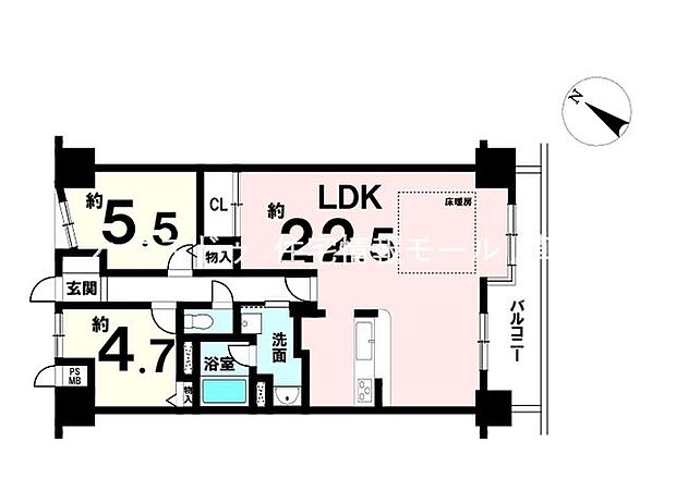 サンコート南草津II番館(2LDK) 4階の間取り図