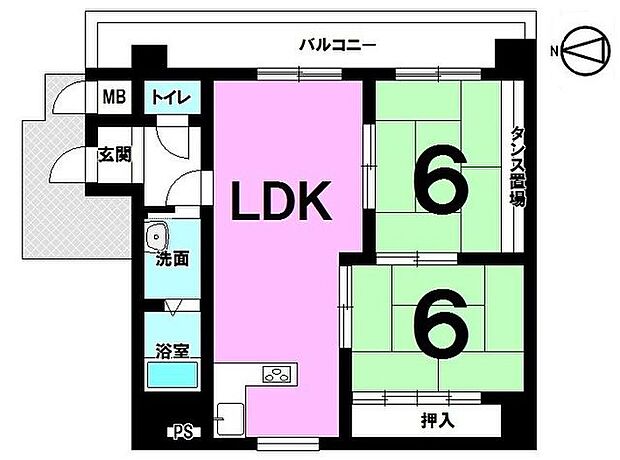 サン橿原神宮前ハイツ(2LDK) 6階の間取り図