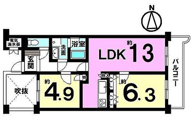 ネオハイツ八木西(2LDK) 6階の間取り図