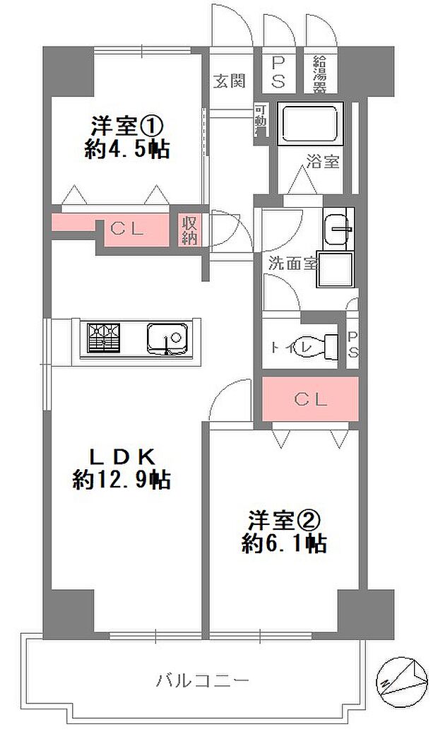 ライオンズマンション東淀川(2LDK) 5階の間取り図