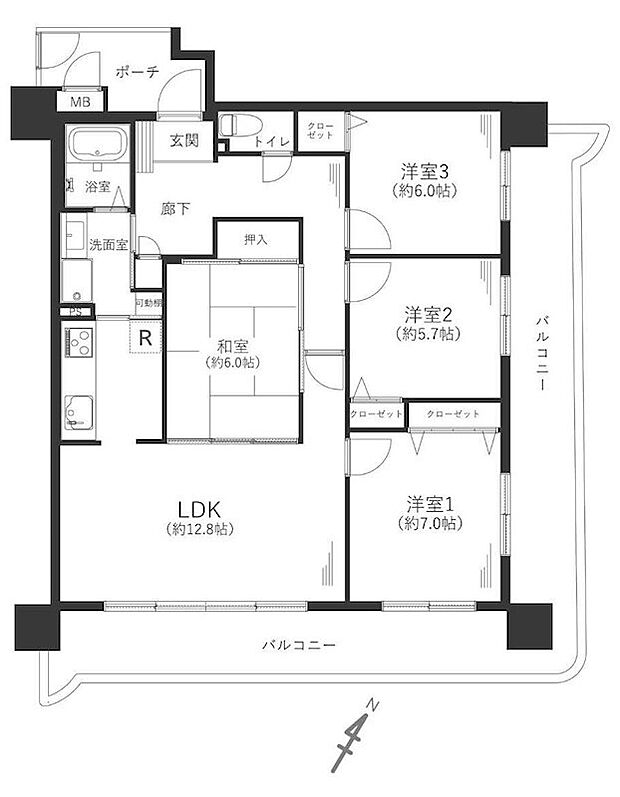 マイシティおおさか5番館(4LDK) 15階の間取り図