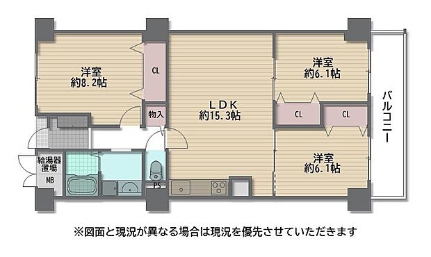 白鷺スカイハイツ(3LDK) 8階の間取り図