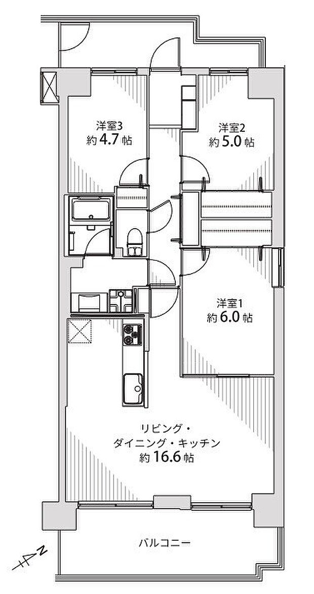 メゾンドール浜寺北(3LDK) 6階の間取り図