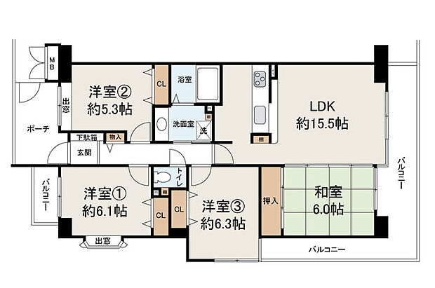 シャリエ金岡公園(4LDK) 5階の間取り図