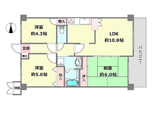 ユニハイム東灘(3LDK) 9階の間取り図