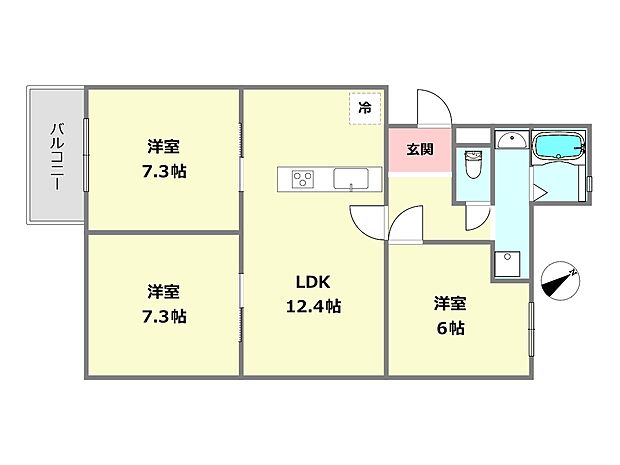 上田東町住宅3号棟(3LDK) 4階の間取り図