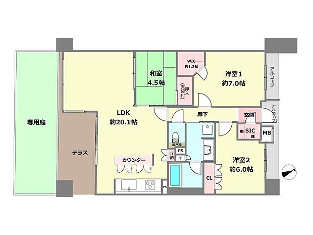 ザ・パークハウス甲子園若草町(3LDK) 1階の間取り図