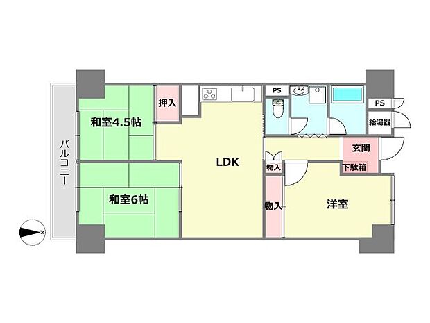 西宮グリーンマンション1号館(3LDK) 11階の間取り図
