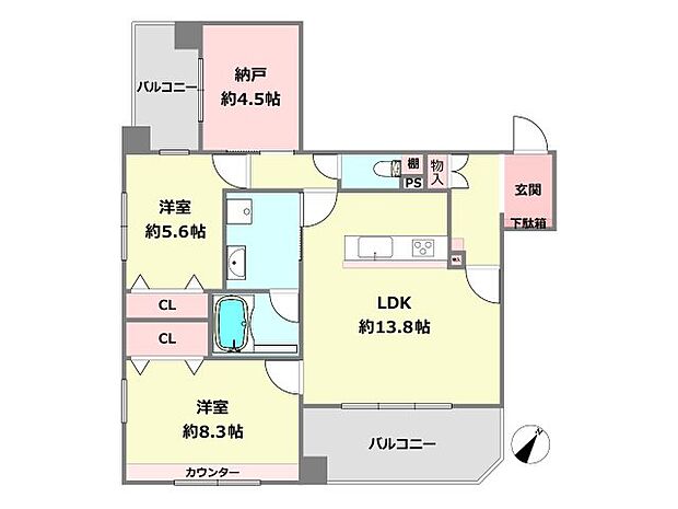 メゾン本山中町EAST(2SLDK) 4階の間取り図