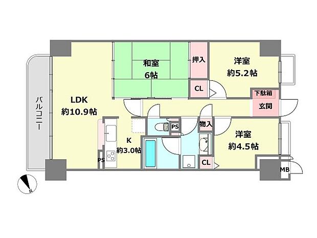 西宮東町アーバンコンフォート2番館(3LDK) 6階の間取り図