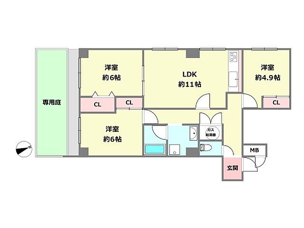 コト−宝塚A棟(3LDK) 1階の間取り図
