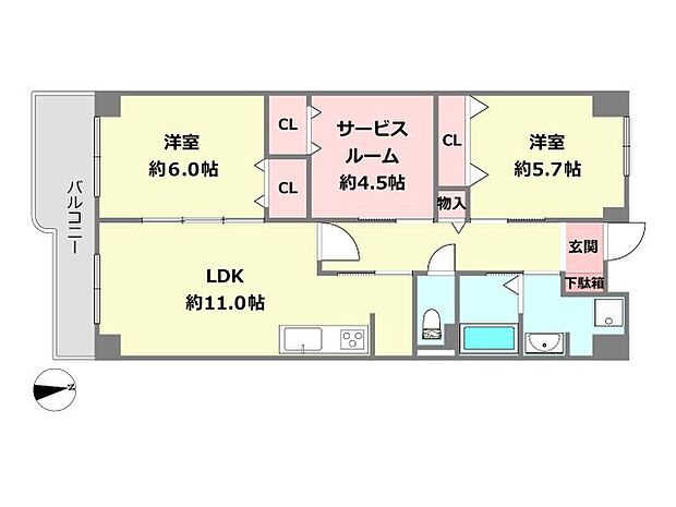 ユニハイム魚崎3号棟(2SLDK) 7階の間取り図