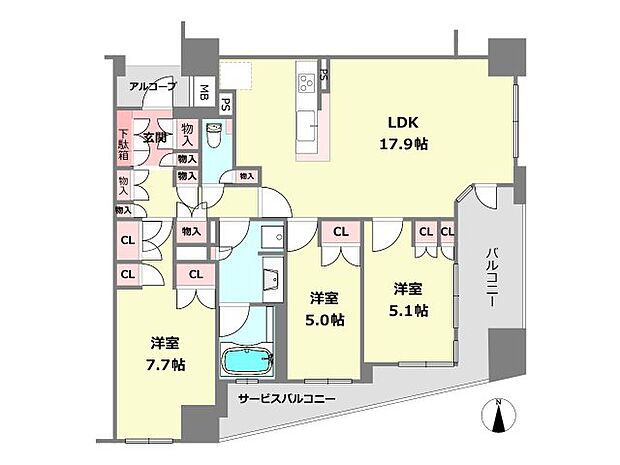 クレヴィア夙川松下町(3LDK) 1階の間取り図