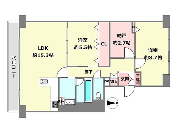 芦屋春日コーポラスA棟(2SLDK) 4階の間取り図