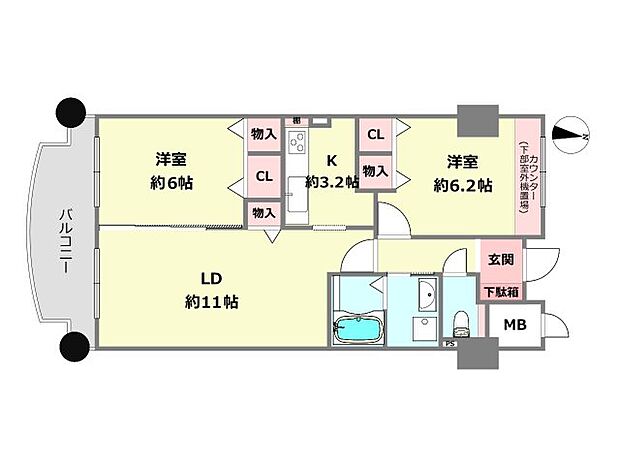 芦屋サニーヒル(2LDK) 4階の間取り図